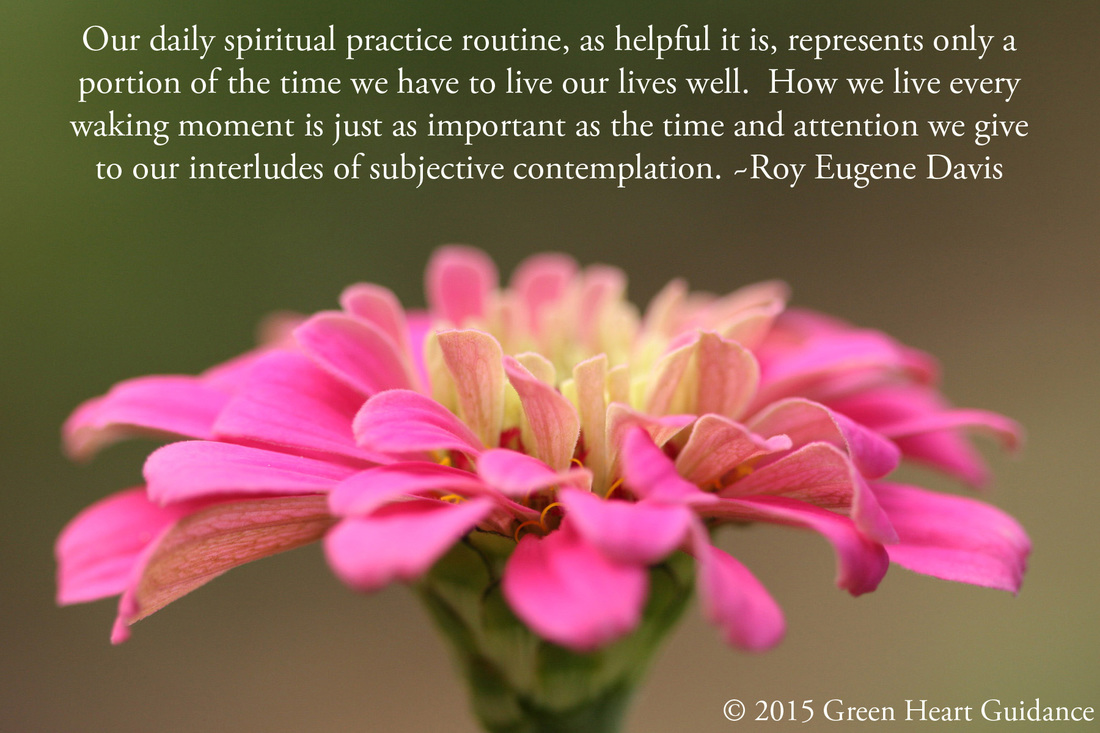 Our daily spiritual practice routine, as helpful it is, represents only a portion of the time we have to live our lives well. How we live every waking moment is just as important as the time and attention we give to our interludes of subjective contemplation. ~Roy Eugene Davis